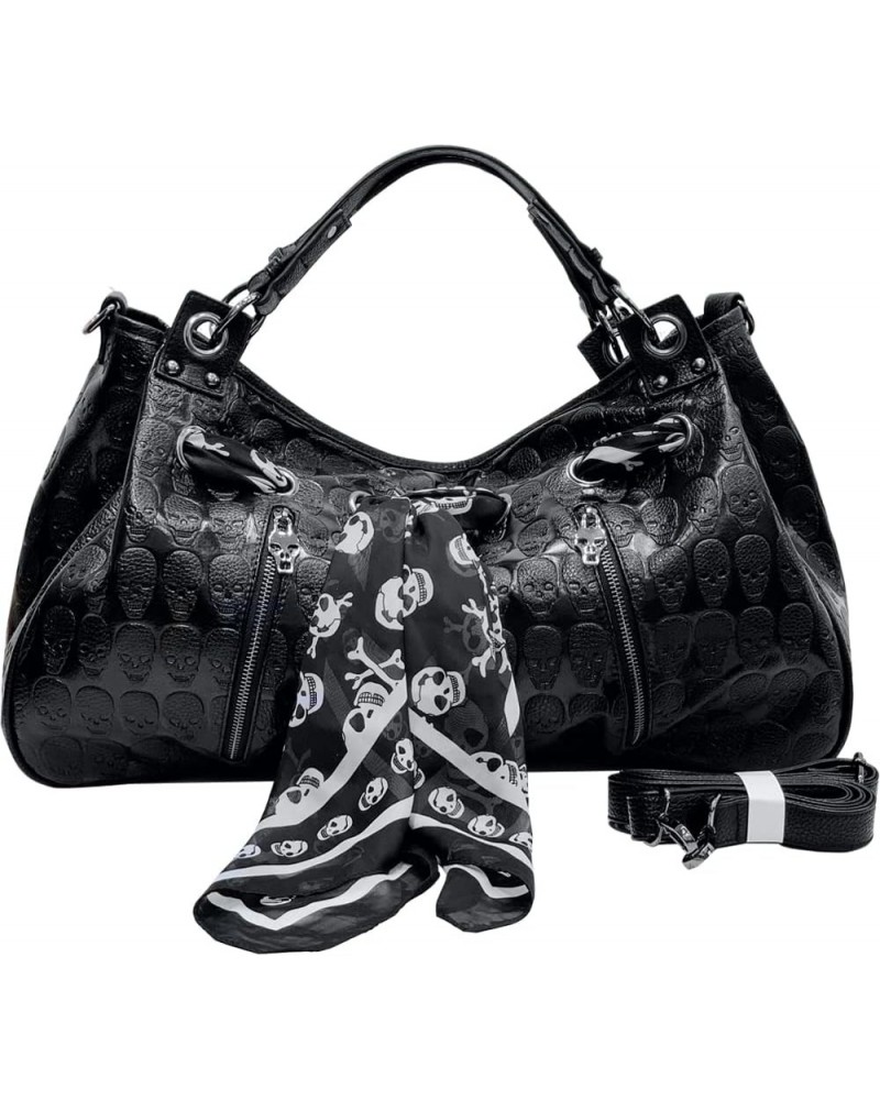 Women Handbags Purse Shoulder Bags Skull Print Leather Hobo Bag Black Gothic Bag Ladies Satchel with Handkerchief Skull2 $26....