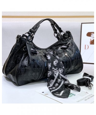 Women Handbags Purse Shoulder Bags Skull Print Leather Hobo Bag Black Gothic Bag Ladies Satchel with Handkerchief Skull2 $26....