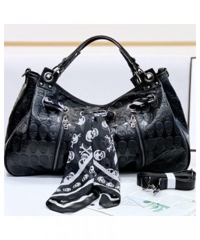 Women Handbags Purse Shoulder Bags Skull Print Leather Hobo Bag Black Gothic Bag Ladies Satchel with Handkerchief Skull2 $26....