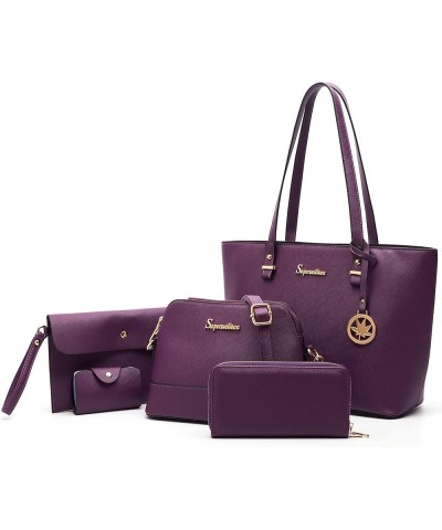 Handbag for Women Wallet Tote Bag Shoulder Bags Top Handle Satchel 5pcs Purse Set Purple $30.99 Satchels