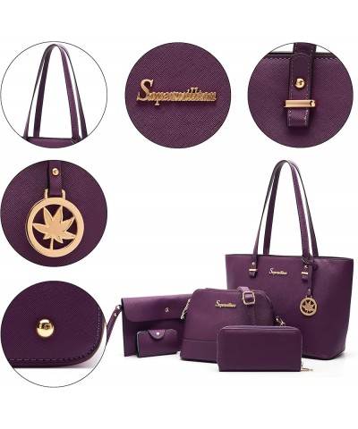 Handbag for Women Wallet Tote Bag Shoulder Bags Top Handle Satchel 5pcs Purse Set Purple $30.99 Satchels