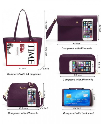 Handbag for Women Wallet Tote Bag Shoulder Bags Top Handle Satchel 5pcs Purse Set Purple $30.99 Satchels