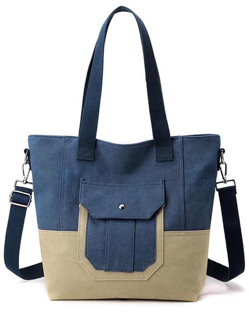 Canvas Tote Bag Patchwork Shoulder Bag Women Handbag Casual Crossbody Bag Top Handle Bag Messenger Bag Satchel Bag Blue $18.6...