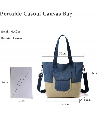 Canvas Tote Bag Patchwork Shoulder Bag Women Handbag Casual Crossbody Bag Top Handle Bag Messenger Bag Satchel Bag Blue $18.6...