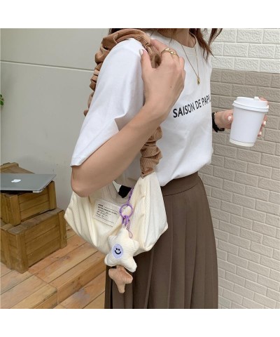 Wrinkly Shoulder Strap Cute Tote Bag for Women Casual Handbags Corduroy Underarm Bags Zipper Work Handbag Beige $11.00 Totes