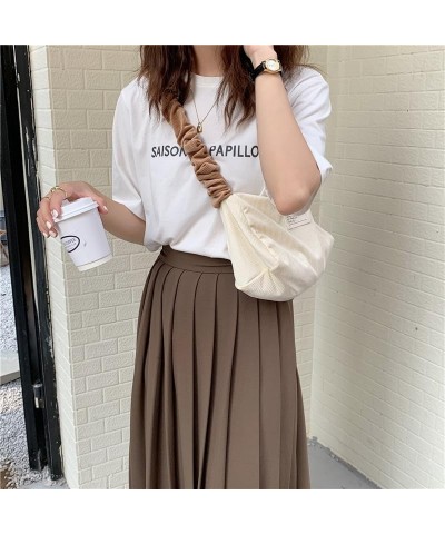 Wrinkly Shoulder Strap Cute Tote Bag for Women Casual Handbags Corduroy Underarm Bags Zipper Work Handbag Beige $11.00 Totes