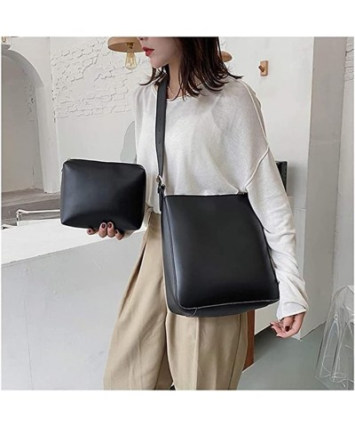 Women's Big Capacity Leather Shoulder Bags Crossbody Bags Tote Casual Bucket Bags Work Bag with Matching Clutch Black $16.10 ...