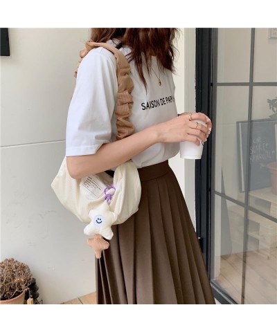 Wrinkly Shoulder Strap Cute Tote Bag for Women Casual Handbags Corduroy Underarm Bags Zipper Work Handbag Beige $11.00 Totes