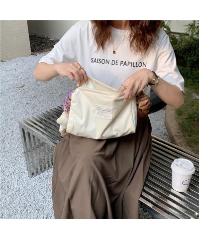 Wrinkly Shoulder Strap Cute Tote Bag for Women Casual Handbags Corduroy Underarm Bags Zipper Work Handbag Beige $11.00 Totes