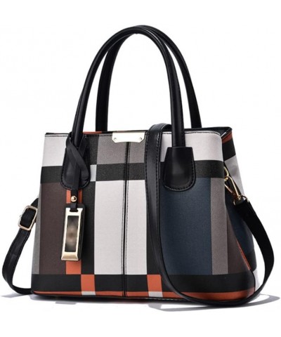 Top-handle Handbags Tote for Women PU Leather Purse Satchel Checkered Grain Crossbody Shoulder Bag Black $26.64 Totes