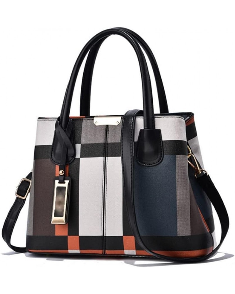 Top-handle Handbags Tote for Women PU Leather Purse Satchel Checkered Grain Crossbody Shoulder Bag Black $26.64 Totes