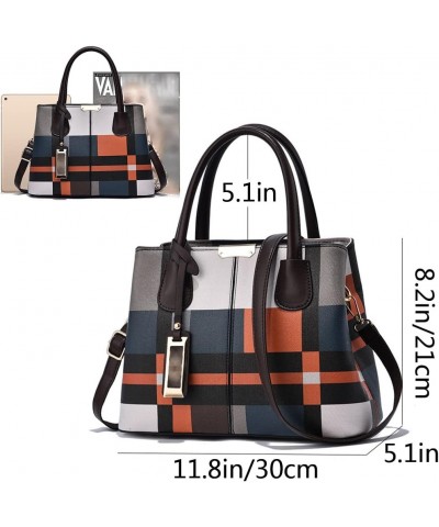 Top-handle Handbags Tote for Women PU Leather Purse Satchel Checkered Grain Crossbody Shoulder Bag Black $26.64 Totes