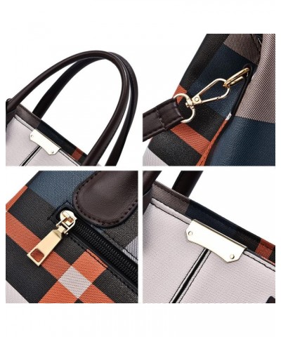 Top-handle Handbags Tote for Women PU Leather Purse Satchel Checkered Grain Crossbody Shoulder Bag Black $26.64 Totes