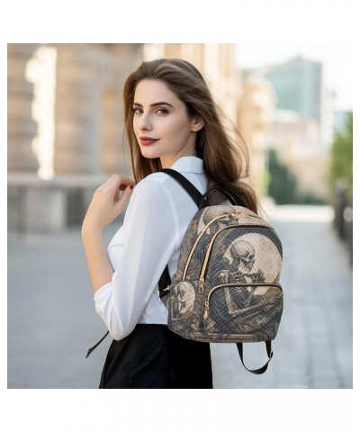 Small Fashion Backpack for Women Skeleton Reading Print Ladies Travel Daypack Aesthetic Shoulder Bag 11.4×6.1×14.1 IN $14.40 ...