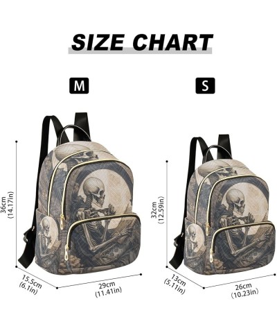 Small Fashion Backpack for Women Skeleton Reading Print Ladies Travel Daypack Aesthetic Shoulder Bag 11.4×6.1×14.1 IN $14.40 ...