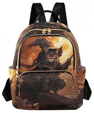 Cartoon Cat Pumpkins Quilted Backpack for Women Backpack Purses Small Travel Purse Halloween Cat Castle on Fire Medium $20.66...