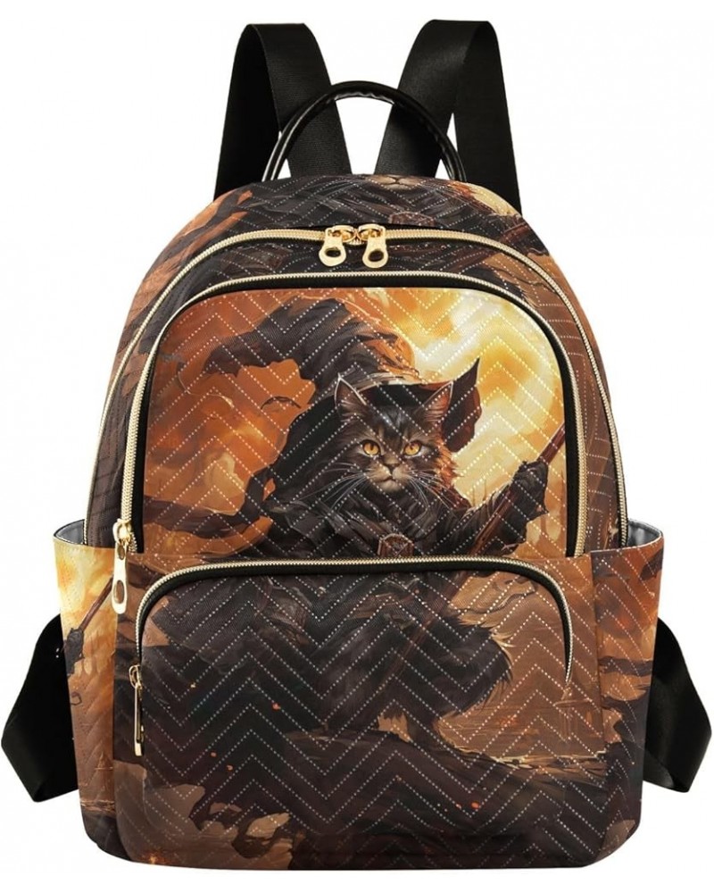 Cartoon Cat Pumpkins Quilted Backpack for Women Backpack Purses Small Travel Purse Halloween Cat Castle on Fire Medium $20.66...