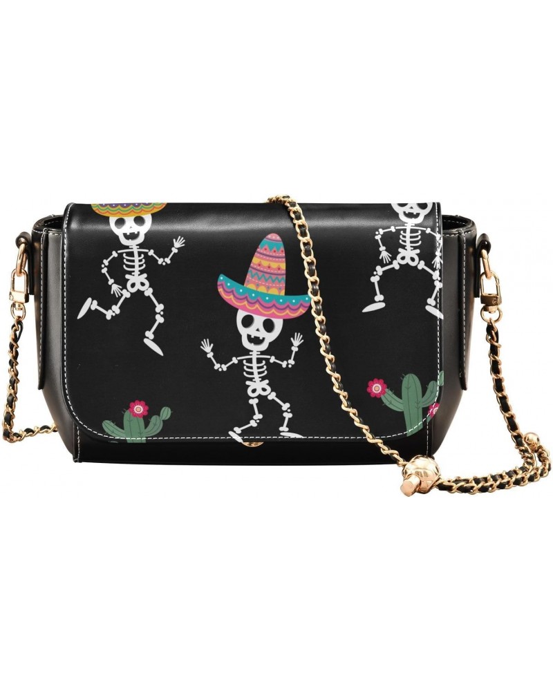 Skull Cactus Mexican Crossbody Bags for Women Leather Purse Handbag Shoulder Bag for Daily Gifts Work $23.59 Shoulder Bags