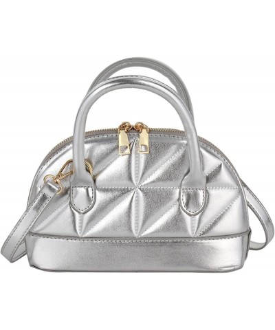 Women's Patent Leather Dome Satchel Handbag Shell Shape Mini Purse Top Handle Tote Bag A-silver $12.47 Totes