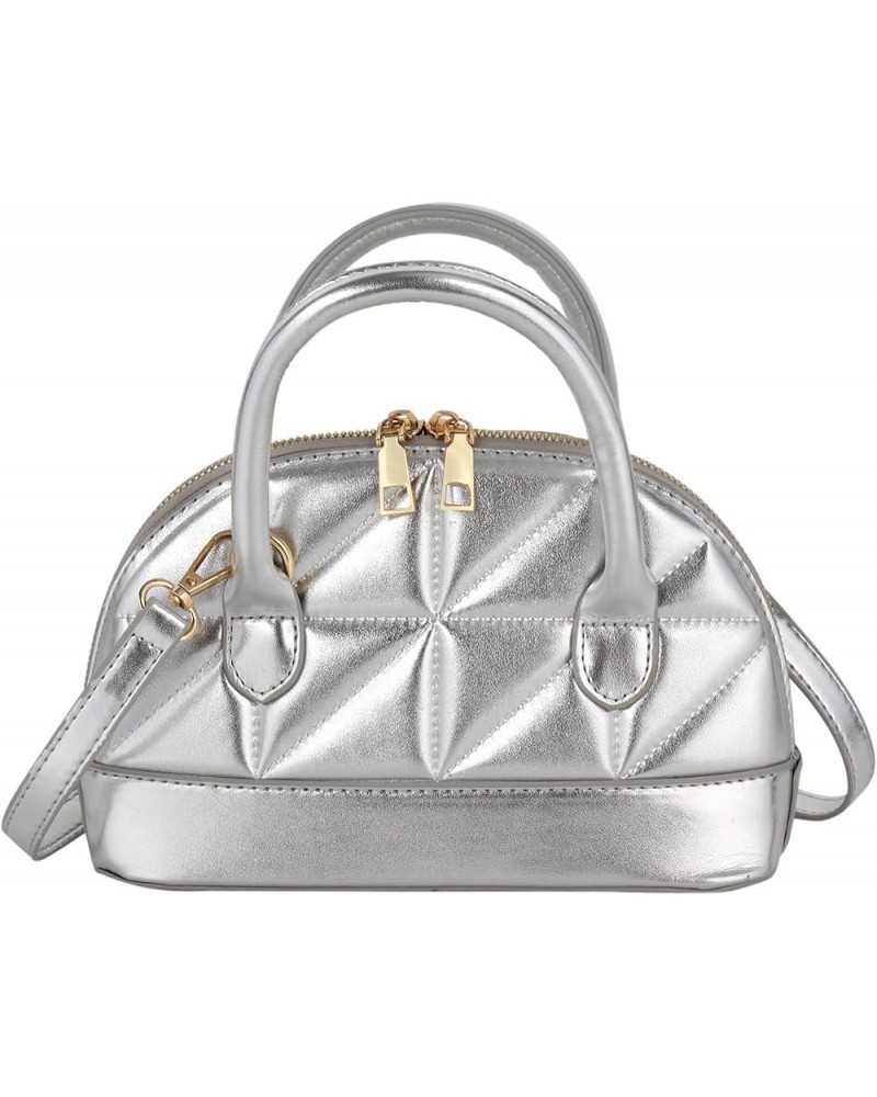 Women's Patent Leather Dome Satchel Handbag Shell Shape Mini Purse Top Handle Tote Bag A-silver $12.47 Totes