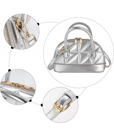 Women's Patent Leather Dome Satchel Handbag Shell Shape Mini Purse Top Handle Tote Bag A-silver $12.47 Totes