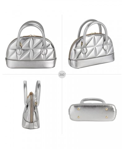 Women's Patent Leather Dome Satchel Handbag Shell Shape Mini Purse Top Handle Tote Bag A-silver $12.47 Totes