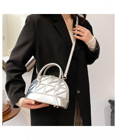 Women's Patent Leather Dome Satchel Handbag Shell Shape Mini Purse Top Handle Tote Bag A-silver $12.47 Totes