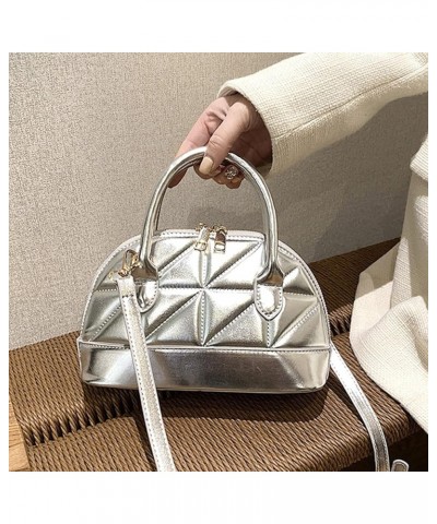 Women's Patent Leather Dome Satchel Handbag Shell Shape Mini Purse Top Handle Tote Bag A-silver $12.47 Totes