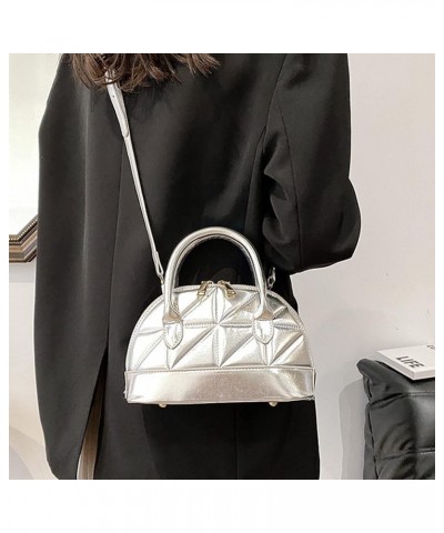 Women's Patent Leather Dome Satchel Handbag Shell Shape Mini Purse Top Handle Tote Bag A-silver $12.47 Totes