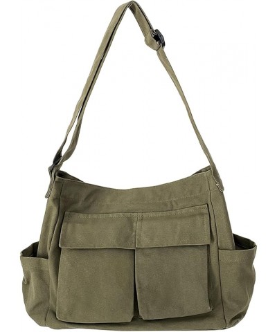 Canvas Shoulder Bags for Women Large Capacity Crossbody Messenger Bag Multiple Pockets Hobo Tote Bag Green $13.33 Totes