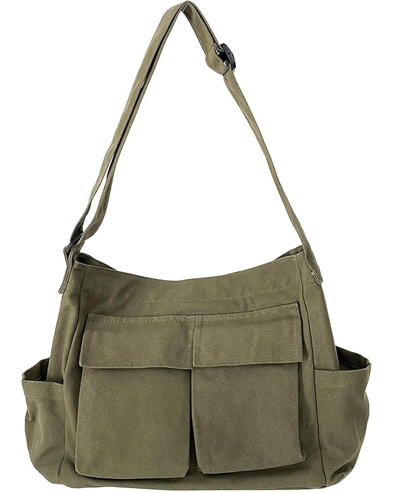 Canvas Shoulder Bags for Women Large Capacity Crossbody Messenger Bag Multiple Pockets Hobo Tote Bag Green $13.33 Totes