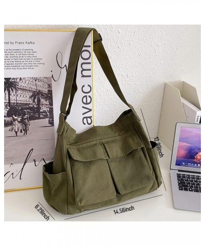 Canvas Shoulder Bags for Women Large Capacity Crossbody Messenger Bag Multiple Pockets Hobo Tote Bag Green $13.33 Totes