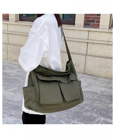 Canvas Shoulder Bags for Women Large Capacity Crossbody Messenger Bag Multiple Pockets Hobo Tote Bag Green $13.33 Totes