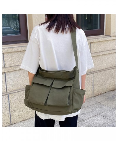 Canvas Shoulder Bags for Women Large Capacity Crossbody Messenger Bag Multiple Pockets Hobo Tote Bag Green $13.33 Totes