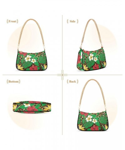 Tropical Flowers Leopard Shoulder Bag for Women Clutch Shoulder Purse Chain Bag with Zipper Closure Women's Tote Hobo Handbag...