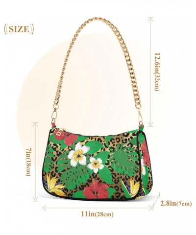 Tropical Flowers Leopard Shoulder Bag for Women Clutch Shoulder Purse Chain Bag with Zipper Closure Women's Tote Hobo Handbag...