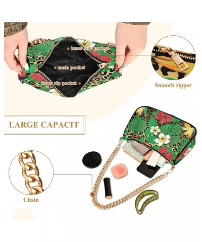 Tropical Flowers Leopard Shoulder Bag for Women Clutch Shoulder Purse Chain Bag with Zipper Closure Women's Tote Hobo Handbag...