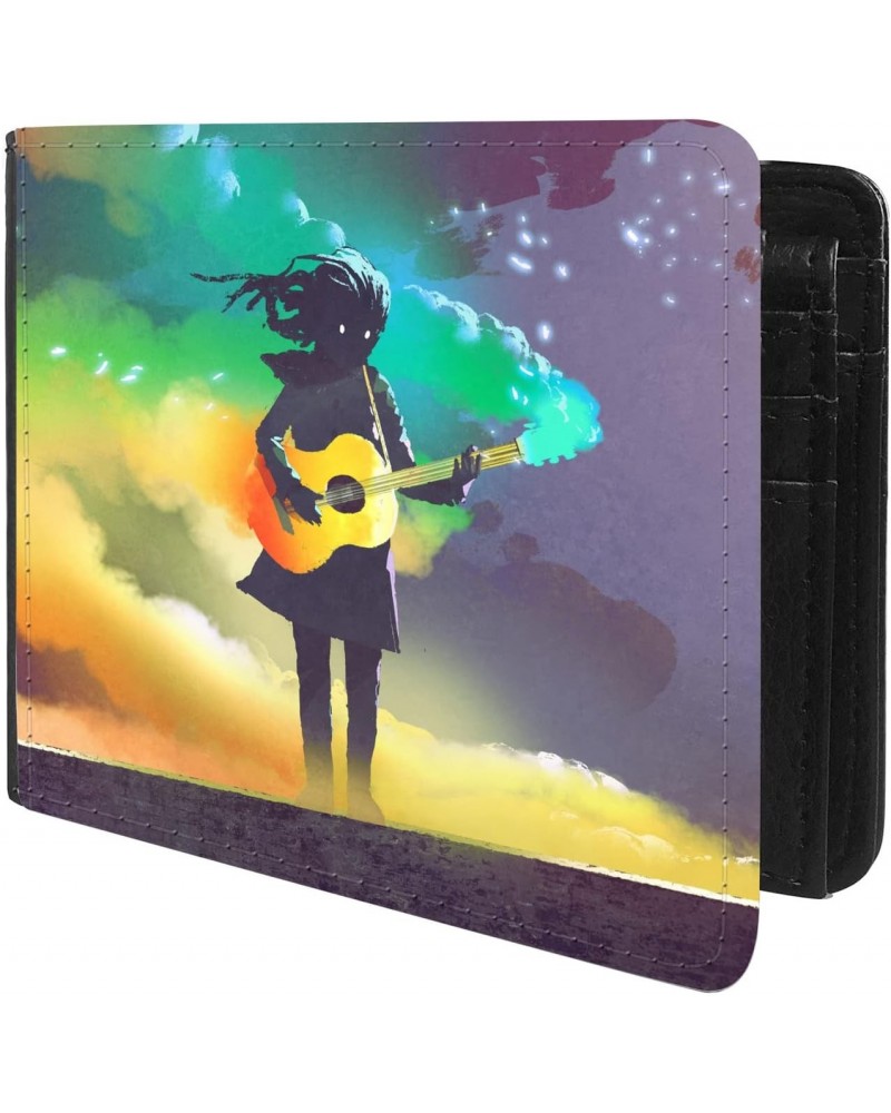 Unique Desige Pattern - Dark Guitarist and Neon Rainbow Smoke, Slim Front Pocket Wallet Billfold RFID Blocking $10.63 Wallets