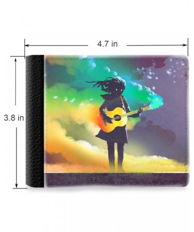 Unique Desige Pattern - Dark Guitarist and Neon Rainbow Smoke, Slim Front Pocket Wallet Billfold RFID Blocking $10.63 Wallets