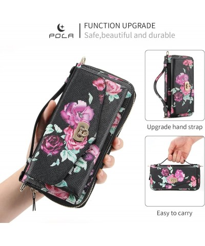 Multifunction Wallet Case for iPhone 14 Plus,Large Capacity Floral Pattern Leather Zipper Clutch Bag Case Beige iPhone 14 Plu...