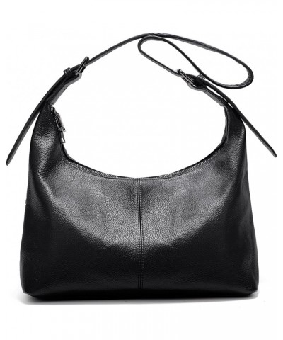 Real Leather Hobo Bags for Women Trendy Crescent Bag Slouchy Handbag Purse Crossbody Shoulder Bag Black $28.31 Totes