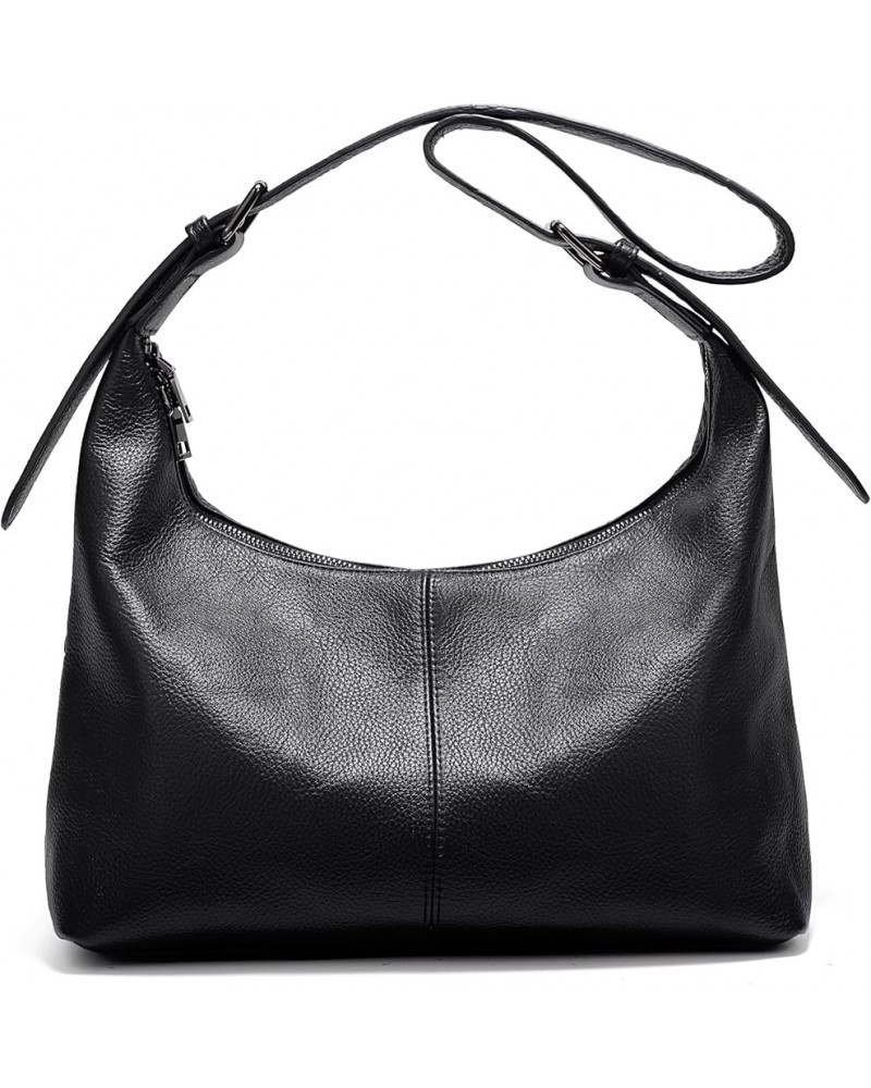 Real Leather Hobo Bags for Women Trendy Crescent Bag Slouchy Handbag Purse Crossbody Shoulder Bag Black $28.31 Totes