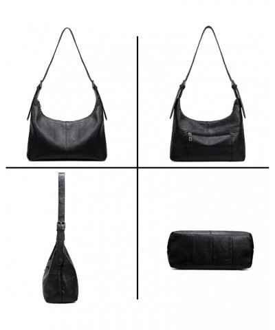 Real Leather Hobo Bags for Women Trendy Crescent Bag Slouchy Handbag Purse Crossbody Shoulder Bag Black $28.31 Totes