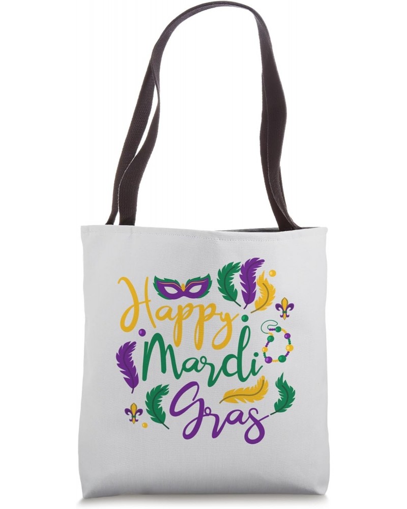 Happy Mardi Gras Outfit for Women Feathers Mask Beads Decor Tote Bag $12.52 Totes