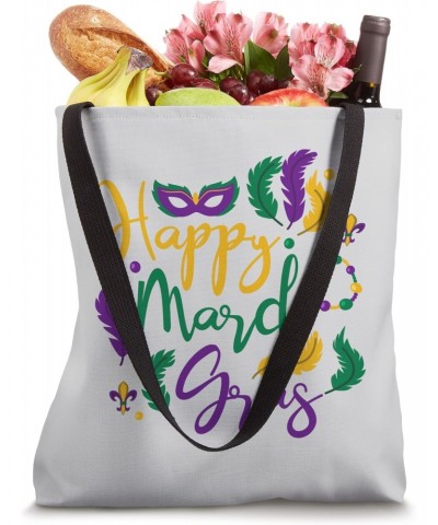 Happy Mardi Gras Outfit for Women Feathers Mask Beads Decor Tote Bag $12.52 Totes