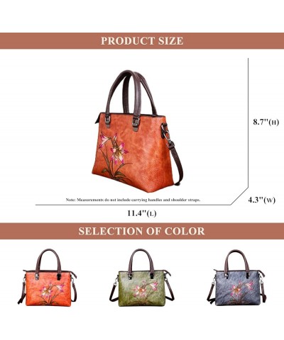 Retro Tote Bag for Women Genuine Leather Flower Print Soft Handbags Large Capacity Shoulder Bags Travel Satchel Purses Brown ...