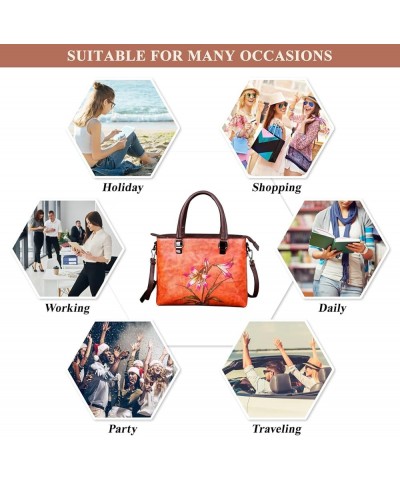 Retro Tote Bag for Women Genuine Leather Flower Print Soft Handbags Large Capacity Shoulder Bags Travel Satchel Purses Brown ...