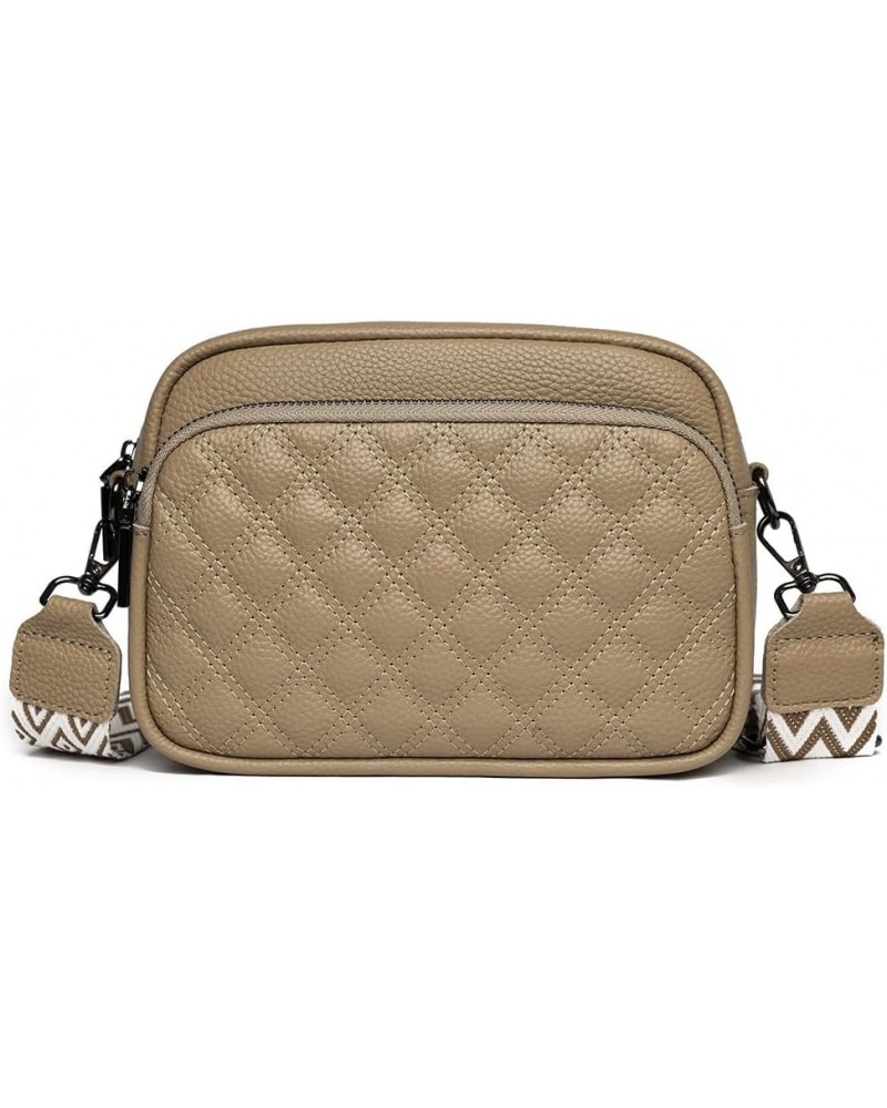 Crossbody Bags for Women Trendy Quilted Leather Purses Shoulder Handbags with Adjustable Wide Shoulder Strap Khaki $13.49 Cro...