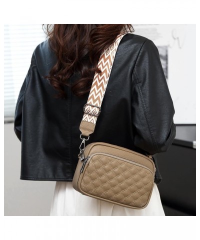 Crossbody Bags for Women Trendy Quilted Leather Purses Shoulder Handbags with Adjustable Wide Shoulder Strap Khaki $13.49 Cro...