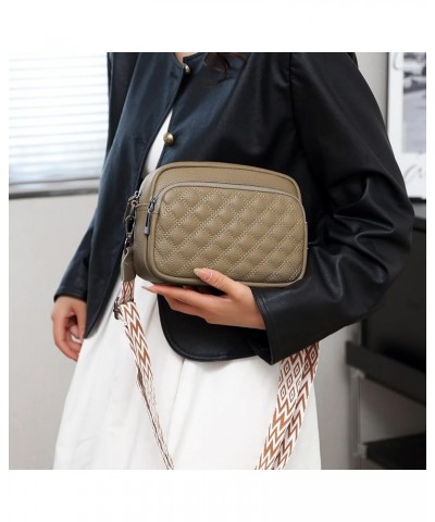 Crossbody Bags for Women Trendy Quilted Leather Purses Shoulder Handbags with Adjustable Wide Shoulder Strap Khaki $13.49 Cro...